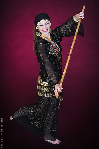 Amanda- professional Belly Dancer, folk beledi costume, Saidi, cane balancing dance, folk belly dancing