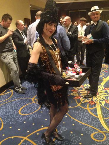 Gatsby Girl Flapper for 1920's thme parties and corporate events. professional actress-singer-dancer performs Charleston dance instruction, sings 1920s jazz songs, includes candy tray, Candy cigarette Cigar tray
