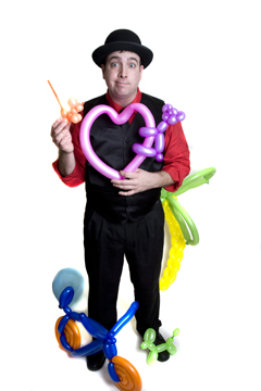 Dave- Balloon Artist, Comedian, Magician, balloon scuptures, best comedy magic show, juggling, optional stilt walking, professional comedian, comical magician for children's birthday parties, NJ Blue & Gold Banquet entertainer   (click on photo for more Balloon Art samples)