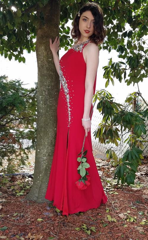 Jennifer-lovely, elegant formal gown romantic singing telegram, professional stage actress and trained singer is The Lady in Red, great for Valentines Day greeting, engagement proposal, romantic surprise, or any special occasion